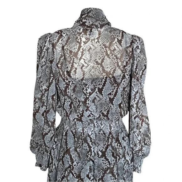 ANN TAYLOR | Animal Print Snake Python Print Puff Sleeves Midi Size 4 - Picture 7 of 9